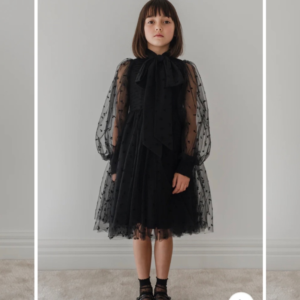 Petit Amalie black rose mesh bow dress